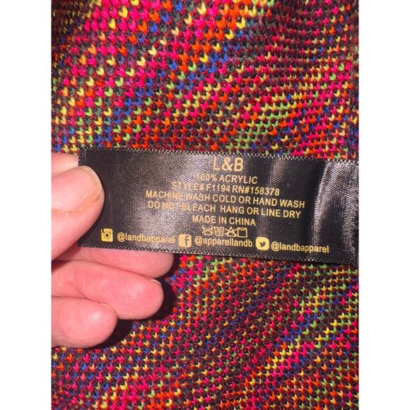 L&B Southwestern Aztec Boho Hippie Red Poncho Western Sweater Tribal Fringe m - Picture 6 of 9